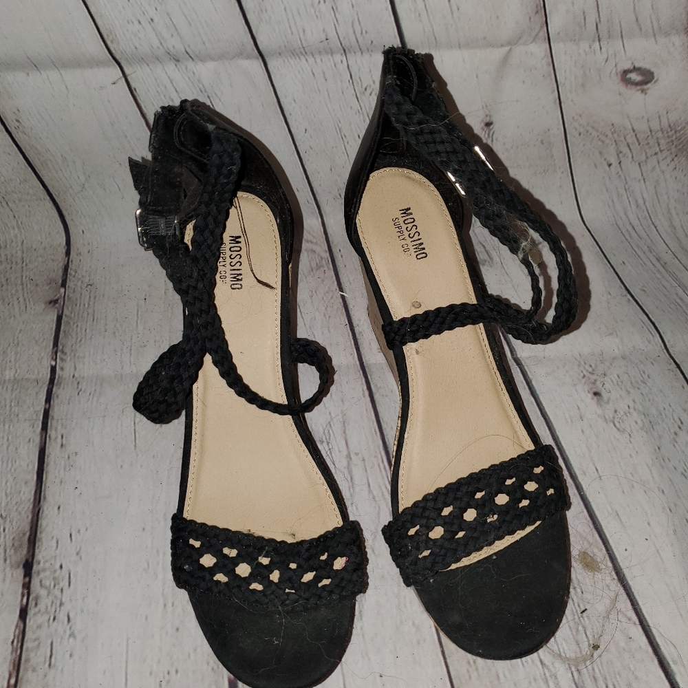 Mossimo Wedge Sandals Cork Black Crochet 9.5 Espadrille Target